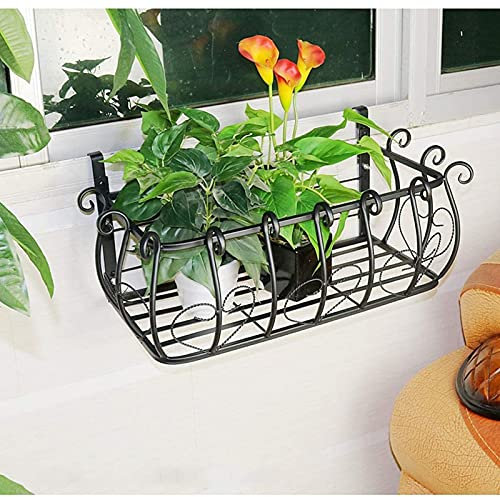 Portavaso per fiori da balcone Portafiori per ringhiera in ferro battuto fissato al muro Portavasi per fioriera per patio esterno (80 cm × 28 cm × 22 cm)
