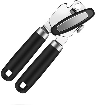 OneCut Dosenöffner, manuell, Edelstahl, Dosenöffner, müheloses Öffnen von Dosen mit robustem manuellem Dosenöffner, glatte Kanten und bequemer Griff für Arthritis und schwache Hände (schwarz)