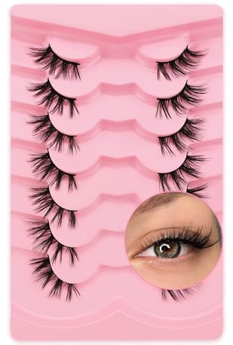 7 Pairs of Half Eyelashes, Cat Eye, 14 mm Short Cat's Eye Artificial Eyelashes, Natural Look, 1/2 Corner False Eyelashes Set, 3/4 Corner Eyelashes, Reusable, Lightweight Makeup Eyelashes (1-30)