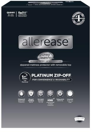 AllerEase Platinum Zip-Off Top Waterproof Mattress Protector Queen 360 Degree Zipper Particle Barrier Temperature Balancing Luxurious Plush Top Separately Machine Washable Mattress Cover (White)