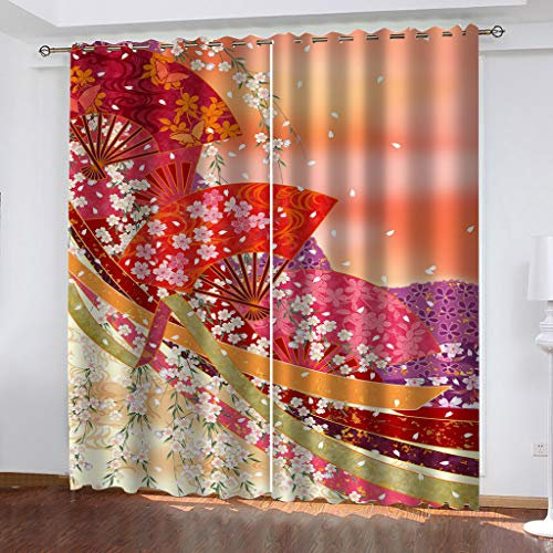 MAYNUO Blickdichte Vorhänge Mit Motiv 3D Rosa Blume Fächer Kinder Gardinen Blickdicht Ösen Gardine Thermo 264x214 cm Schlafzimmer Kinderzimmer Vorhänge Dekoratives Muster, Verdunklungsvorhänge