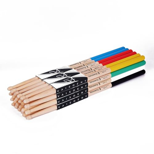 Drumsticks, Schlagzeug Sticks 7A mit rutschfestem Gummigriff, 12 Paar | Leichte Ahorn Drumsticks für Schlagzeug. Klassische 7A Größe mit rutschfestem Gummigriff für Anfänger und tägliches Üben.