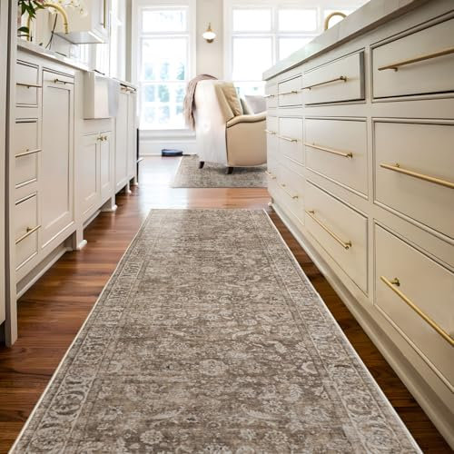 TALETA Teppich Läufer Flur rutschfest waschbar, Küchenläufer bunter Küchenteppich Vintage, Teppich Läufer für Küche, Terrasse, Treppen, Flur, Gang, braun, 80 x 300 cm