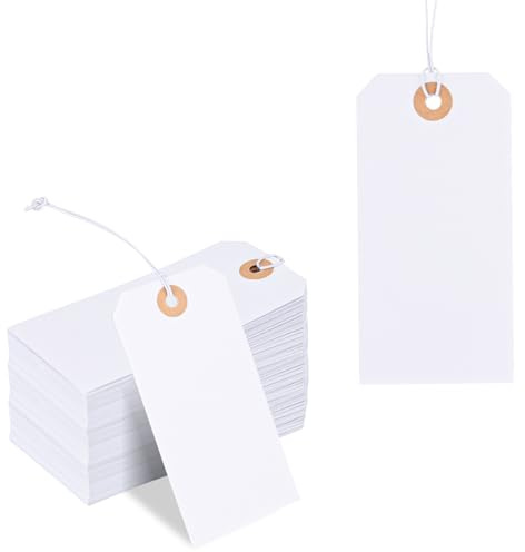 100stk Große Preisschilder mit Schnüren, Weiße Geschenkanhänger Leere Markierungsschilder Beschreibbare Hängende Warenanhänger für Hochzeit Geburtstag Weihnachten Kunsthandwerk Verpackung