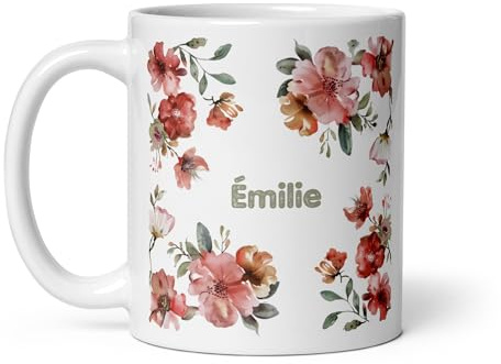 Chatcripant Tasse Fleurs – Mug Café Thé 325 ml – Illustration Florale Aquarelle – Nature et Plantes – Idée Cadeau Fleur – Mug Céramique (Personnalisé)