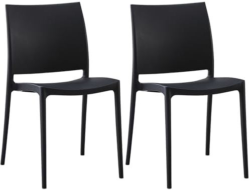 CLP Lot de 2 chaises de Jardin Meton, empilables en Plastique, faciles à Entretenir, résistantes UV, 150 kg Max, Couleur:Noir