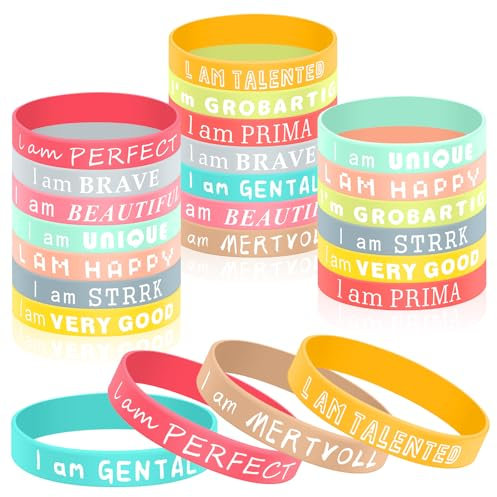 24 inspirierende Armbänder, Silikon-Armbänder, 20,2 cm, farbiges Gummiarmband, personalisierte Armbänder mit inspirierenden Botschaften, lustige Motivationsarmbänder für Kinder und Erwachsene