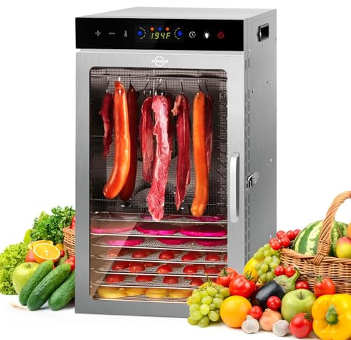 Ayovoch - Máquina deshidratadora de alimentos de 18 bandejas, control de temperatura de 800 W, deshidratador de secado rápido de bajo ruido, <45 dB, temporizador de 24 horas, visualización LED,