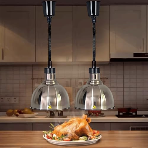 Aocay Lampe Chauffante Cuisine Professionnelle, Lampe Chauffe Plat Buffet Suspendue Hauteur Réglable, 250W Lampe Chauffante Alimentaire Réglable pour Hôtels, Buffets et Cuisines(A-25cm, 2 Pièces)