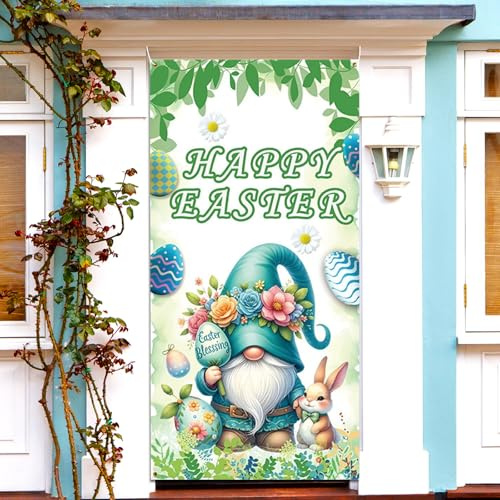 dellyy Copertura Porta Pasqua, Addobbi Pasqua da Appendere, Addobbi Primavera, Buona Pasqua Striscione, Banner Porta Pasqua Coniglio, Pasqua Parete Porta Decorazione (Colore-B)