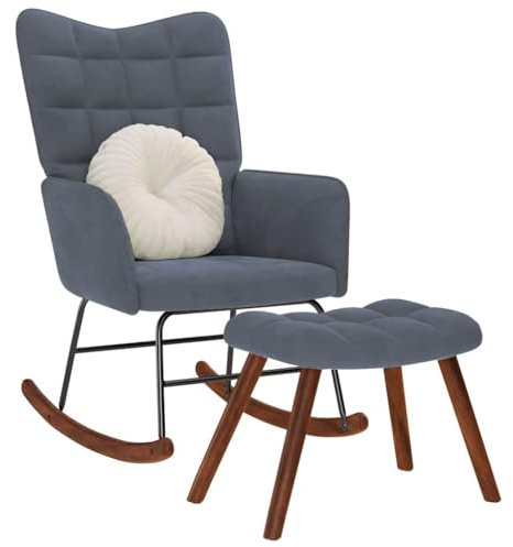 LAPOOH Schaukelstuhl mit Hocker Dunkelgrauer Samt, Schaukelsessel, Sessel Wohnzimmer, Stillsessel, Schwingsessel, Ohrensessel, Tv Sessel, Rocking Chair, Relaxsessel - 4016844