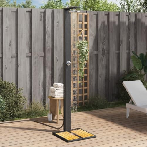 NQJIBUE Article de douche d'extérieur Noir 50 x 55 x 224 cm Poly rotin et bois d'acacia, piscine et spa, piscine et spa Accessoires
