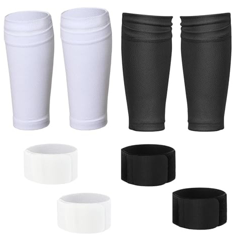 2 Paar Schienbeinschoner Halter, Schienbeinschoner Socken, Anti-Rutsch Schienbeinschoner Halter Kinder Fussball, Schienbeinschonerhalter für Kinder Erwachsene Anfänger (Schwarz Weiß)