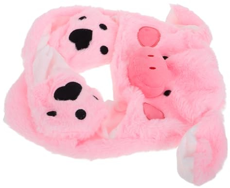 Garneck Bonnet Oreilles Qui Bougent Adulte en Peluche Rose avec Écharpe, Chapeau Animal Amusant et Léger pour Cosplay et Fêtes D'hiver