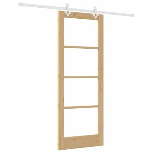 vidaXL Schiebetür Natur 78 x 202 cm Massivholz Kiefer und Glas, Wohnzimmer, rechteckige Glastür, moderne Schiebetür, praktische Raumtrennung, zeitgemäßes Panel für Zuhause