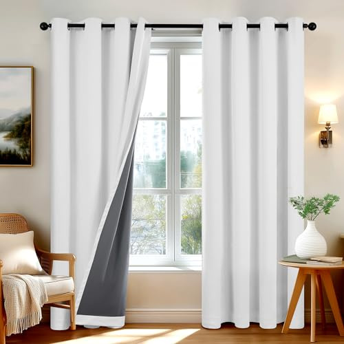 Deconovo Cortinas Opacas para Salón y Dormitorio 100% Opacas, Cortinas Térmicas Aislantes Frío y Calor, Textura Lino con Ojales, Gris Perla, 140x240 cm, 2 Piezas