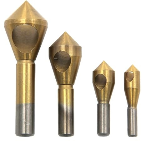 SROUPSUTKK 4pc HSS Titanium Plated Oblique Hole Chamfer Internal Chip Removal Deburring Spot facer Tool Set drill bit