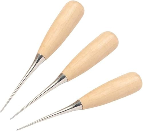 WUTA 3 Pcs Leather Craft Awl Tools, Hand Stitching Awl Tool with Storage Box for Punching Sewing DIY Leather Crafts