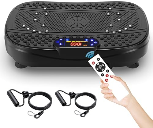 SAVEYOUR Vibrationsplatte für Zuhause | Rüttelplatte mit 120 Stufen & 5 Modi, mit Widerstandsbändern & Fernbedienung, ideal für Zuhause Home Gym