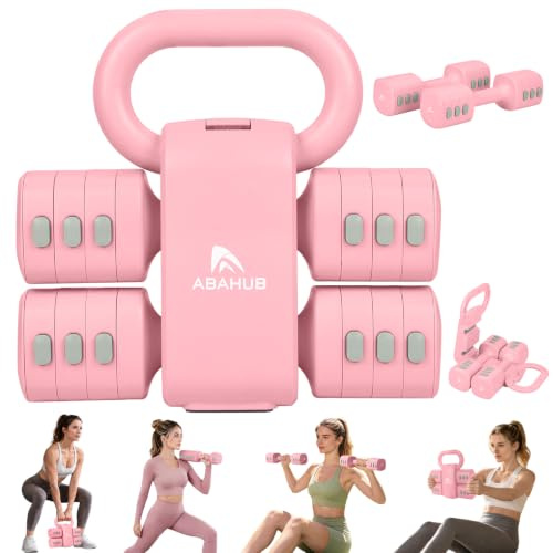 Abahub Justerbart kettlebell-set, 4-i-1 hantelset med gratis hantelgrepp omvandlare, 5,5 kg, rosa