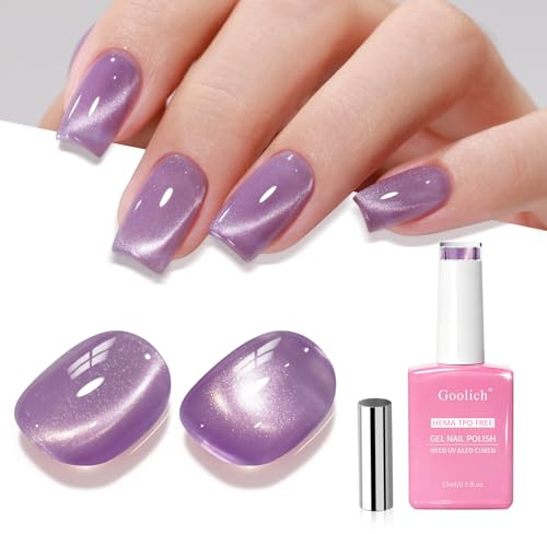 Goolich Purple Cat Eye Gel Nail Polish, 15ML HEMA & TPO Free Soft Purple Holographic Glitter Shimmer Magnetic Gel Polish with Magnet Soak off UV LED Nail Design Manicure Salon