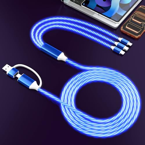 60W Multi Cavo di Ricarica,5 in 1 LED Cavo USB con Connettori Micro A/C + Type-C + Lightning per Telefono,MFi‑certificato Blu Cavi USB per iPhone/Android/Tablet/Galaxy/Google Pixel