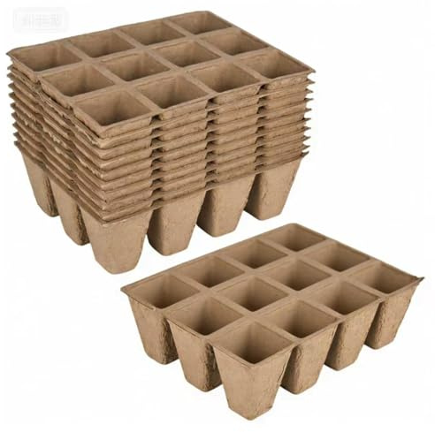 XCRPRT Vasi per piantine, 4 x 4 cm, Vasetti per piantine biodegradabili 120 alveoli, Vassoi per piantine in cellulosa, piccoli quadrati di pasta di carta naturale per piantine, semi, talee