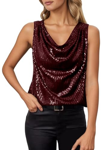 Vuncio Top Paillettes Donna Elegante Carnevale Cerimonia Canotta Camicie con Brillantini Donna Senza Maniche Scollo a V Festa Sera Cocktail Taglia Grande Tunica Bluse