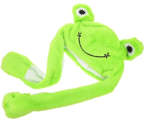 Gogogmee Frosch Plüschhut mit Beweglichen Ohren Cosplay Kopfbedeckung für Karneval Halloween Party Leichte Tiermütze für Damen und Mädchen