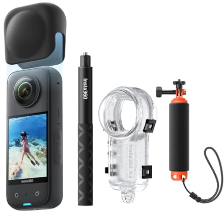 Insta360 X3 Invisible Dive Bundle - Waterproof 360° Action Camera with 1/2 Inch Sensor, 5.7K 360°, 72MP 360° Photos, Stabilization, 2.29 Inch Touch Screen, Vibration Feedback, AI Editing