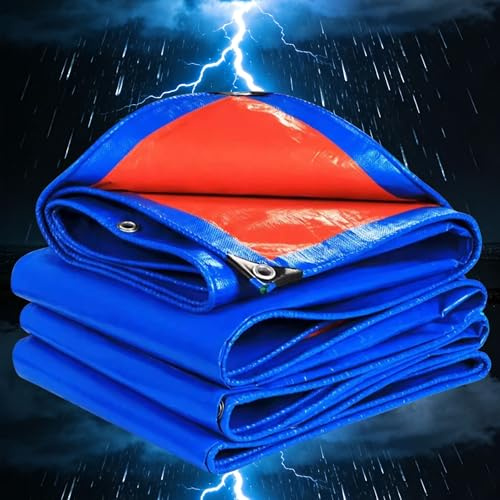 Telo Impermeabile Esterno, 200g/m² PE 3x6m Telone Occhiellato Impermeabile Rinforzato, Telo Protettivo Multiuso per Barche, Legno, Piscina, Mobili da giardino, Auto,blu arancione