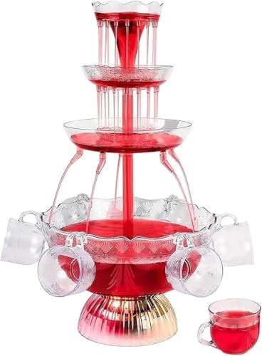 Electric Cocktail Fountain Drink Machine with LED Base & 5 Cups - Ideal for Serving Champagne, Wine, Beer, and Juice at Weddings, Parties & Celebrations