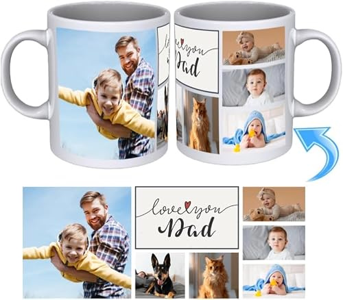 EKAM Personalised Photo Mug for Dad – Custom 11 Oz Ceramic Coffee Mug with Multiple Pictures & Message – Fathers Day, Birthday & Christmas Gift for Dad – Microwave & Dishwasher Safe
