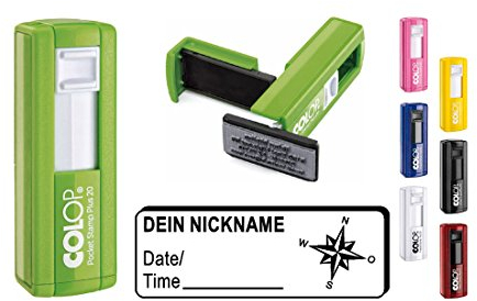Geocachingstempel WINDROSE - mit persönlichem Nicknamen personalisiert - rechteckiger Geocaching Stempel für Logbuch