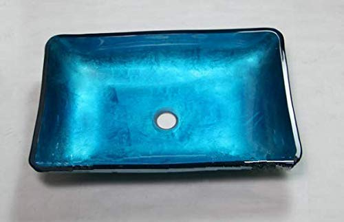 GOWE Square Blue Artistic Victory Vessel Wash Basin Tempered Glass Sink Bathroom Basin with Brass