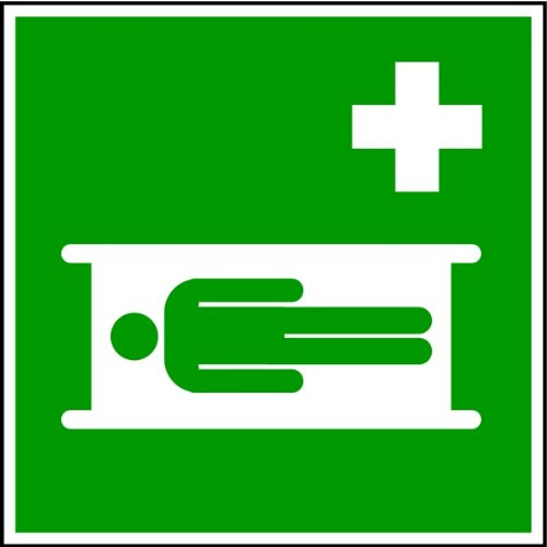 LEMAX® Aufkleber Rettungszeichen, Krankentrage E013 DIN EN ISO 7010 Folie selbstklebend, langnachleuchtend 150x150mm