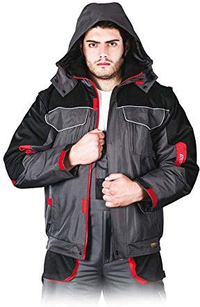 LEBER & HOLLMAN LH-BSW-J_SBCXL Boston Gefütterte Schutzjacke, Grau-Schwarz-Rot, XL Größe