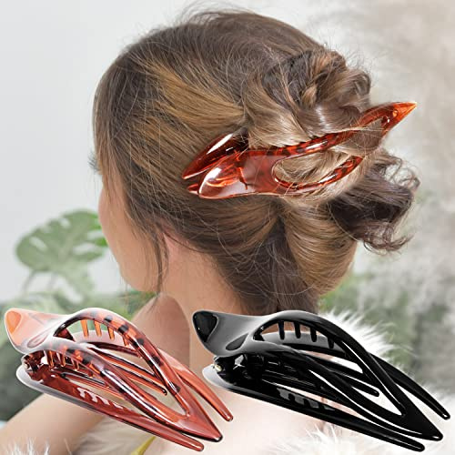 RC ROCHE 2 Stück Haarklammer Französisch Rutschfest, Medium Schwarz-Braun | Geschwungene Form, Haarklammer Seitlich, French Twist, Halboffene Frisuren, Starker Griff, Sicherer Halt, Dutt, Alltag, Reise