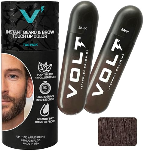 Volt Grooming Instant Beard Color ECO påfyllning, torka och vattenavvisande, snabbtorkande borste för skägg och mustascher, bark (mörkbrun)