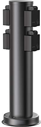 ledscom.de Presa da giardino a colonna PORU per esterni, IP44, 4 vie, acciaio inox, nero, rotonda, 39 cm