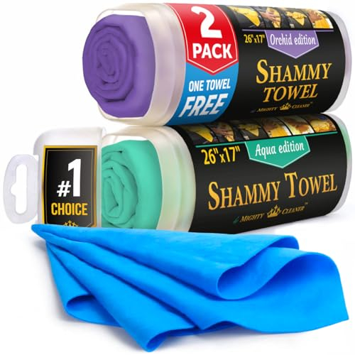 Mighty Cleaner Lot Premium de 2 pièces + 1 Chiffon Offert pour Le séchage de Voiture - 66 cm x 43 cm - Serviette Chamois Super absorbante pour Voiture - sans Rayures, réutilisables et Douces