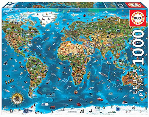 Educa - Puzzle 1000 pezzi Meraviglie del mondo | Puzzle luoghi iconici | Misura 68x48 cm | Include colla Fix | Per adulti 14+ (19022)