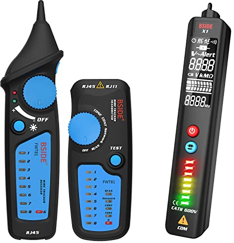 BSIDE Netzwerkkabeltester & Spannungsdetektor Kit RJ45 RJ11 Draht-Tracker Telefonleitungstester und EBTN Display Spannungsdetektor Combo Elektrisches Testkit Schwarz
