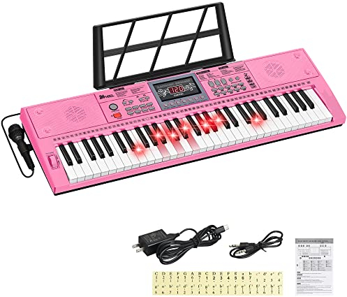 24HOCL Pianoforti Elettrici 61 Tasti Illuminati, Tastiere Musicali Digitale Pianoforte 200 Ritmi Schermo LCD per Bambini Principianti