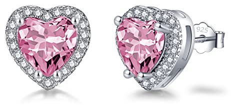 Orecchini a perno in argento Sterling 925 con pietra portafortuna placcati in oro bianco, quadrati/rettangolo/cuore/lacrima, regalo di compleanno per spose e damigelle d'onore, Argento sterling