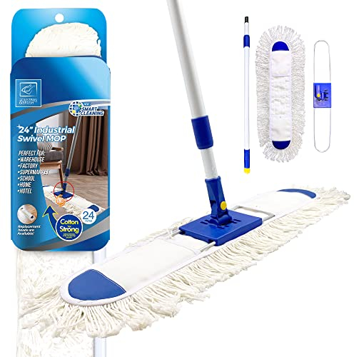 60cm Large Flat Mop Floor Duster, Industrial Mop Kit with Absorbent Cotton Floor Pad and 77cm-133cm Telescopic Handle, Swivel Head Dust Sweeper for Warehouse, Hotel and Home Cleaning