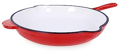 ECHTWERK Cast Iron Frying Pan with Enamel Coating, Oven Pan with Two Handles and Spout, Suitable for Ovens, Grills, BBQ and Induction Hobs, Diameter 26.5 cm, Red