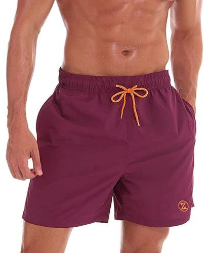 ZOXOZ Herr Badshorts Klassiska Surfbyxor, Bekväma Badbyxor med Ventilerande Nätfoder och Elastisk Midja för Strand, Pool och Vattenaktiviteter Vinröd 3XL