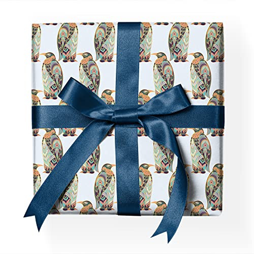 Dekoratives Art Deco Geschenkpapier Set Hochwertiges feines Dekor-Muster-Papier mit Pinguinen zum verpacken, Geschenk einpacken, scrapbooking, basteln türkis Format: 32 x 48cm, 4 Bogen