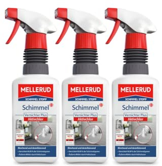 MELLERUD Schimmel Vernichter Plus Aktivchlor | Schimmelentferner Bad für Fliesen, Fugen, Wand & Decken - Hocheffektives Schaumspray, | SET - 3 x 0,5 l Spray